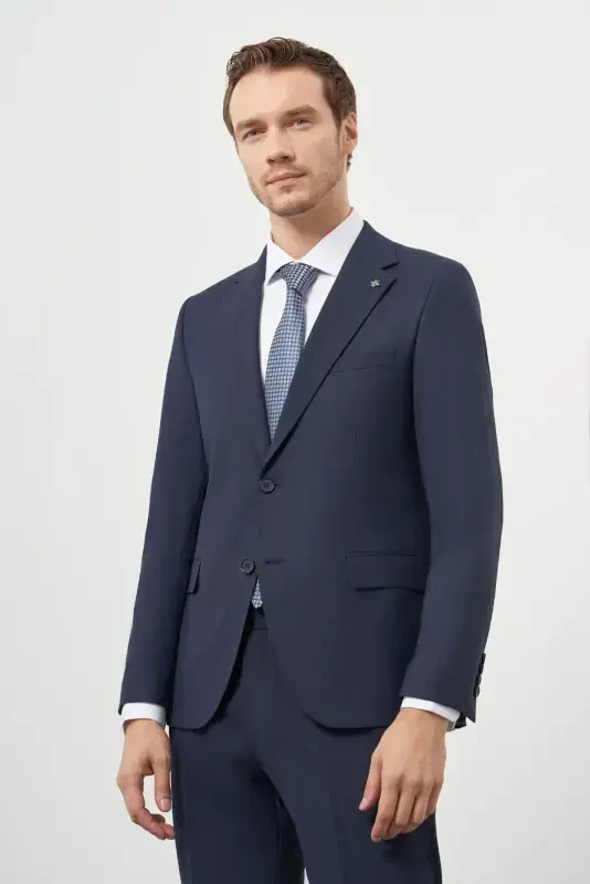 Morven Erkek Lacivert Yün Slim Fit Mono Yaka Takım Elbise - 2