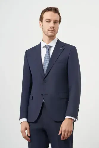 Morven Erkek Lacivert Yün Slim Fit Mono Yaka Takım Elbise - 3