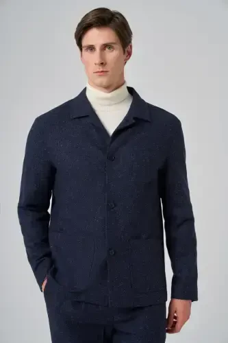 Morven Erkek Lacivert Yünlü Berberi Yaka Torba Cepli Gömlek - MORVEN (1)