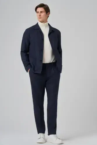 Morven Erkek Lacivert Yünlü Berberi Yaka Torba Cepli Gömlek - 4