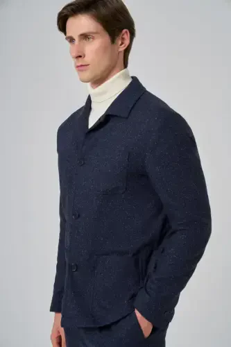 Morven Erkek Lacivert Yünlü Berberi Yaka Torba Cepli Gömlek - 5