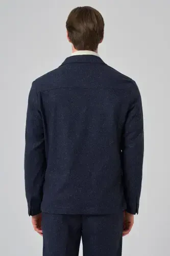 Morven Erkek Lacivert Yünlü Berberi Yaka Torba Cepli Gömlek - 6