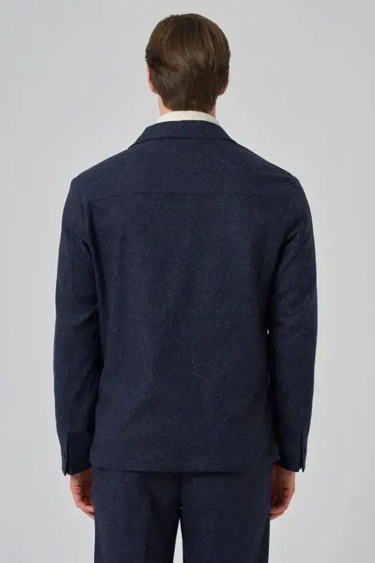 Morven Erkek Lacivert Yünlü Berberi Yaka Torba Cepli Gömlek - 6