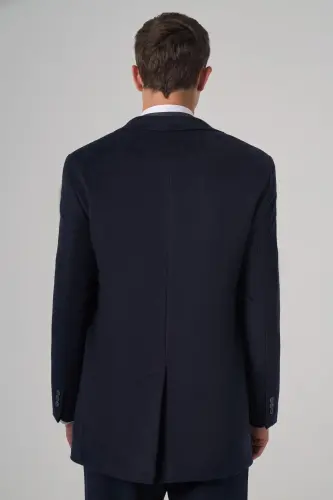 Morven Erkek Lacivert Yünlü Düz Dynamic Fit Sivri Yaka Kaban - 5