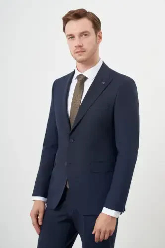 Morven Erkek Lacivert Yünlü Platinium 8-Drop Slim Fit Sivri Yaka Takım Elbise - 4