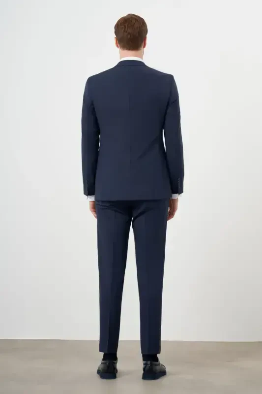 Morven Erkek Lacivert Yünlü Platinium 8-Drop Slim Fit Sivri Yaka Takım Elbise - 5