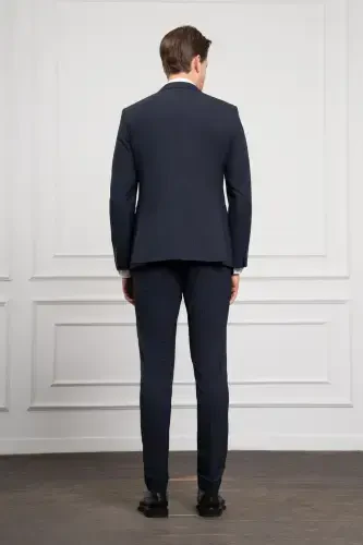 Morven Erkek Lacivert Yünlü Slim Fit Sivri Yaka Takım Elbise - 6