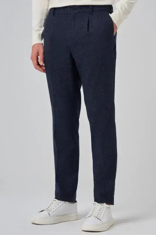 Morven Erkek Lacivert Yünlü Trend Desenli Slim Fit Pantolon - 2