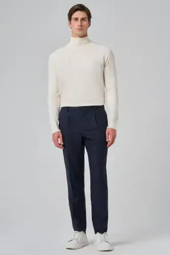 Morven Erkek Lacivert Yünlü Trend Desenli Slim Fit Pantolon - 3