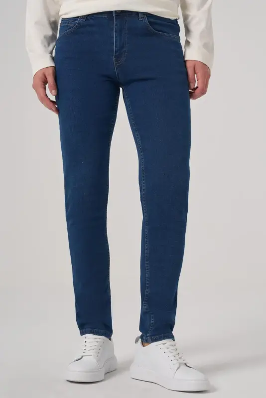 Morven Erkek Mavi Denim 5 Cep Slim Fit Jean Kot Pantolon - MORVEN