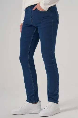 Morven Erkek Mavi Denim 5 Cep Slim Fit Jean Kot Pantolon - MORVEN (1)