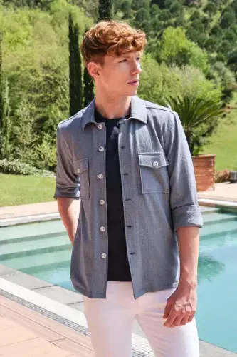 Modazone Erkek Mavi Kos Gofre Worker Dinamik Fit Mont - 1