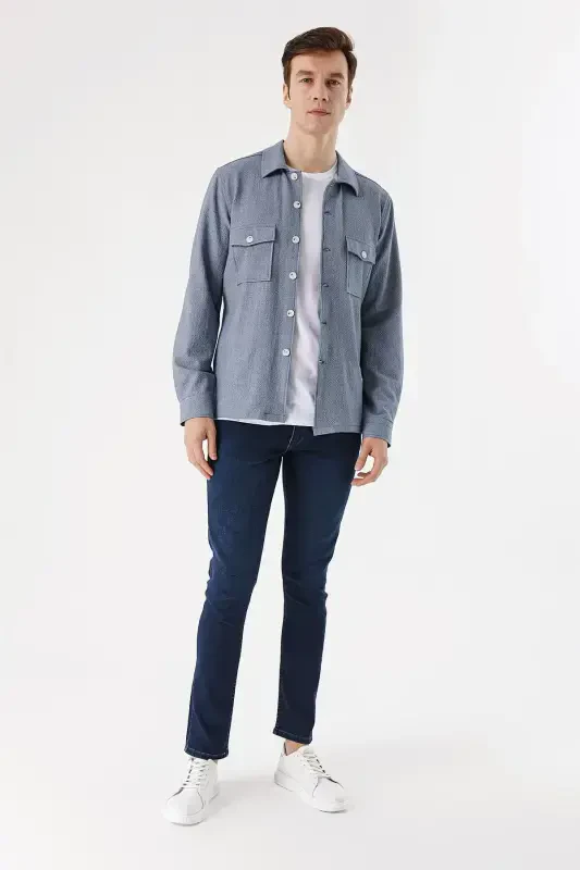 Modazone Erkek Mavi Kos Gofre Worker Dinamik Fit Mont - 6