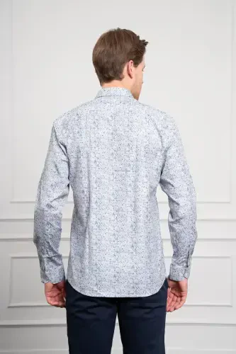 Morven Erkek Mavi Pamuk Trend Düğmeli Yaka Dynamic Fit Rahat Kesim Gömlek - 5