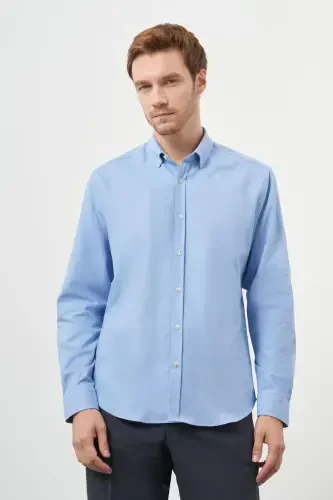 Morven Erkek Mavi Pamuk Trend Dynamic Fit Düğmeli Yaka Gömlek - 2