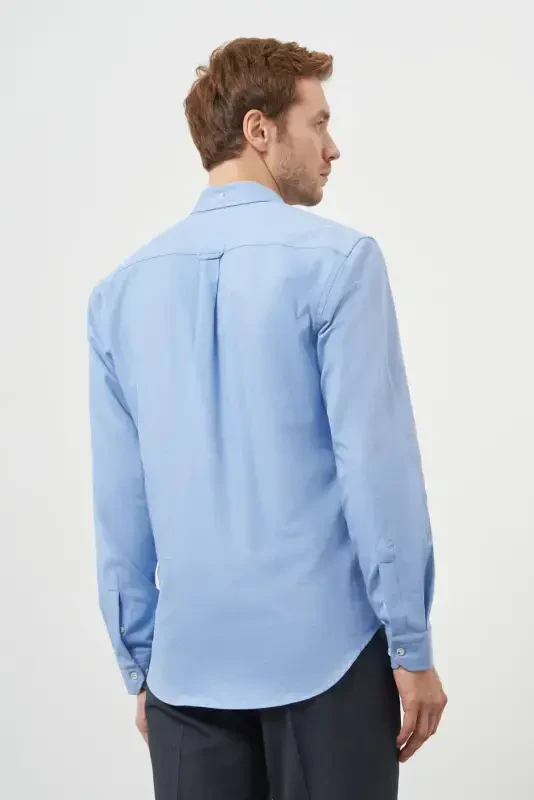 Morven Erkek Mavi Pamuk Trend Dynamic Fit Düğmeli Yaka Gömlek - 5
