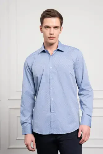 Morven Erkek Mavi Pamuk Trend Regular Fit Sert Yaka Gömlek - 1