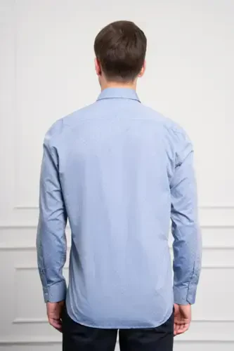 Morven Erkek Mavi Pamuk Trend Regular Fit Sert Yaka Gömlek - 5