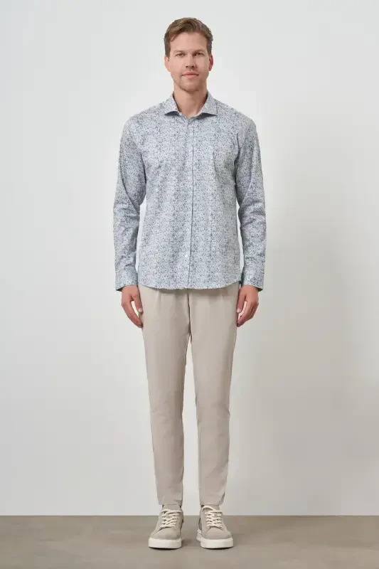 Morven Erkek Mavi Pamuk Trend Slim Fit İtalyan Yaka Gömlek - 2