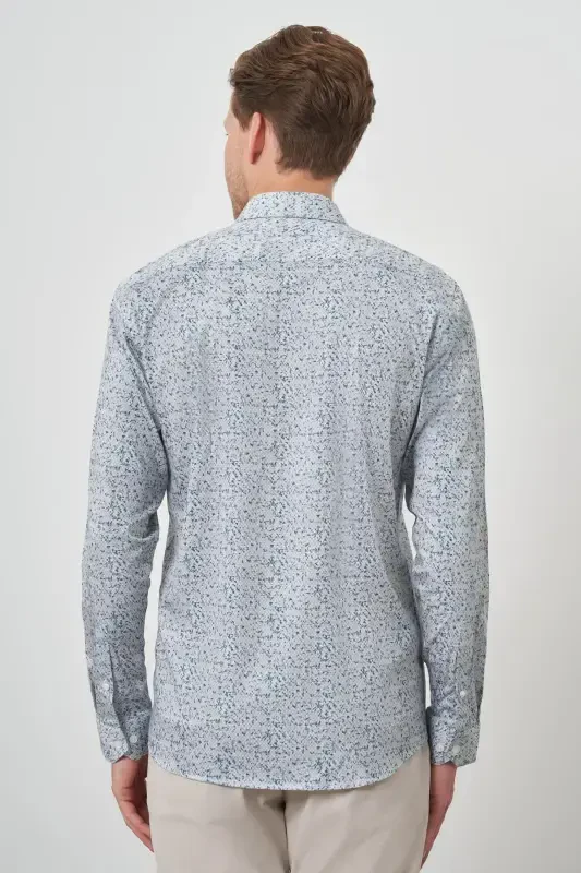 Morven Erkek Mavi Pamuk Trend Slim Fit İtalyan Yaka Gömlek - 5