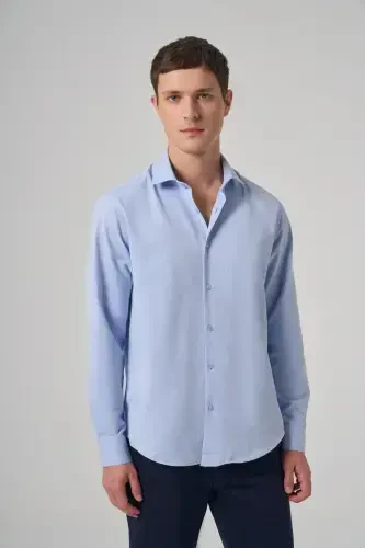 Morven Erkek Mavi Polyester Trend Desenli Dynamic Fit İtalyan Yaka Gömlek - MORVEN (1)