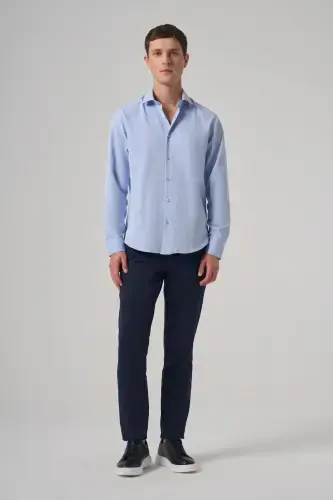 Morven Erkek Mavi Polyester Trend Desenli Dynamic Fit İtalyan Yaka Gömlek - 4