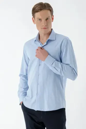 Morven Erkek Mavi Trend Baskılı Desenli İtalyan Yaka Slim Fit Gömlek - MORVEN (1)