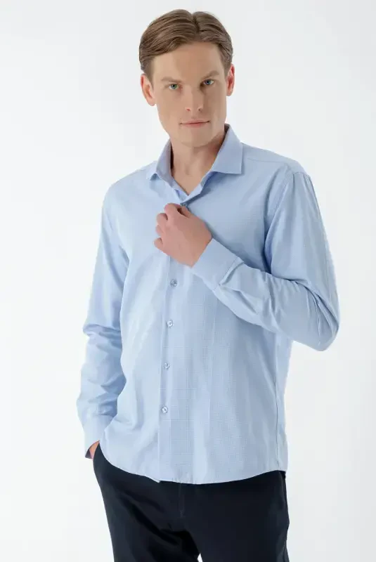 Morven Erkek Mavi Trend Baskılı Desenli İtalyan Yaka Slim Fit Gömlek - 2