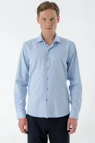 Morven Erkek Mavi Trend Baskılı Desenli İtalyan Yaka Slim Fit Gömlek - 4