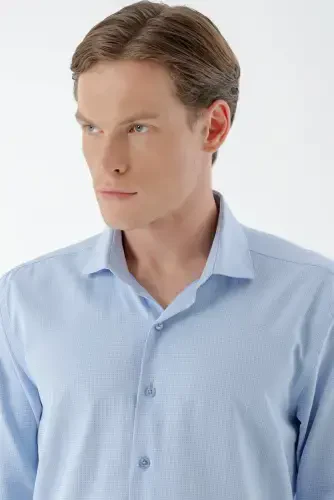 Morven Erkek Mavi Trend Baskılı Desenli İtalyan Yaka Slim Fit Gömlek - 5