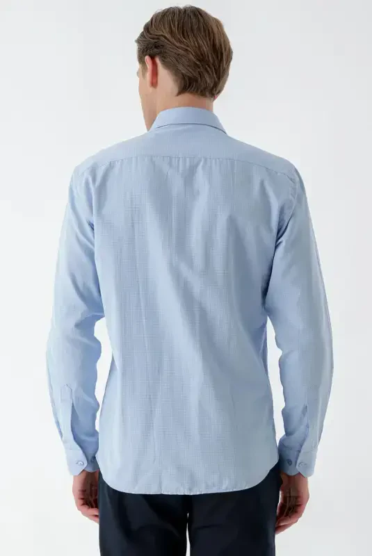 Morven Erkek Mavi Trend Baskılı Desenli İtalyan Yaka Slim Fit Gömlek - 6