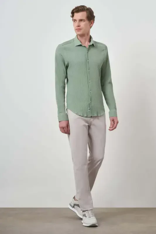 Morven Erkek Mint Yeşili Gofre Trend Desenli Dynamic Fit İtalyan Yaka Gömlek - 2