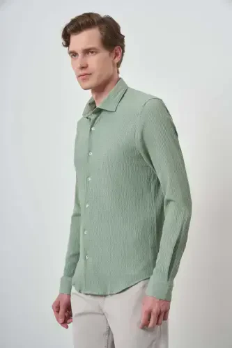 Morven Erkek Mint Yeşili Gofre Trend Desenli Dynamic Fit İtalyan Yaka Gömlek - 4