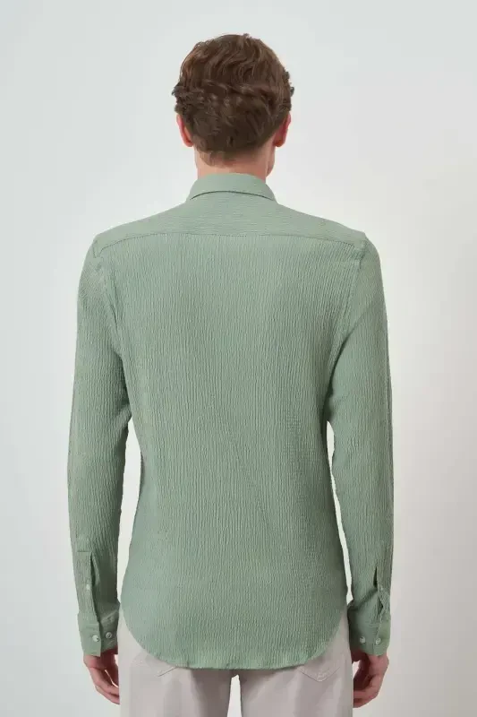 Morven Erkek Mint Yeşili Gofre Trend Desenli Dynamic Fit İtalyan Yaka Gömlek - 5