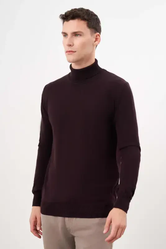 Morven Erkek Mor Basic Balıkçı Yaka Dynamic Fit Rahat Kesim Triko - 2