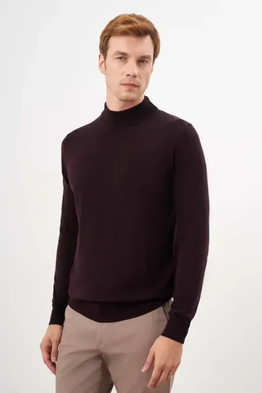 Morven Erkek Mor Basic Yarım Balıkçı Yaka Dynamic Fit Rahat Kesim Triko - 2