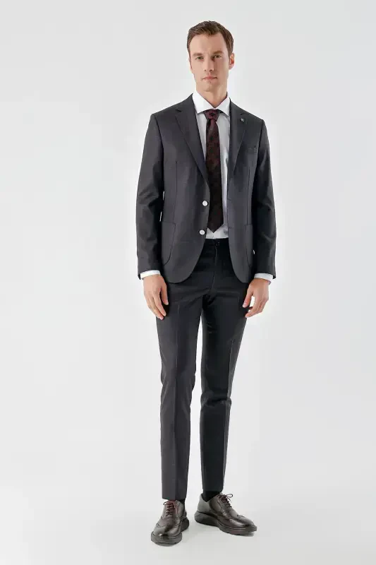 Morven Erkek Mürdüm Poliviskon Trend Ekoseli Slim Fit Mono Yaka Takım Elbise - 2