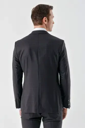 Morven Erkek Mürdüm Poliviskon Trend Ekoseli Slim Fit Mono Yaka Takım Elbise - 8