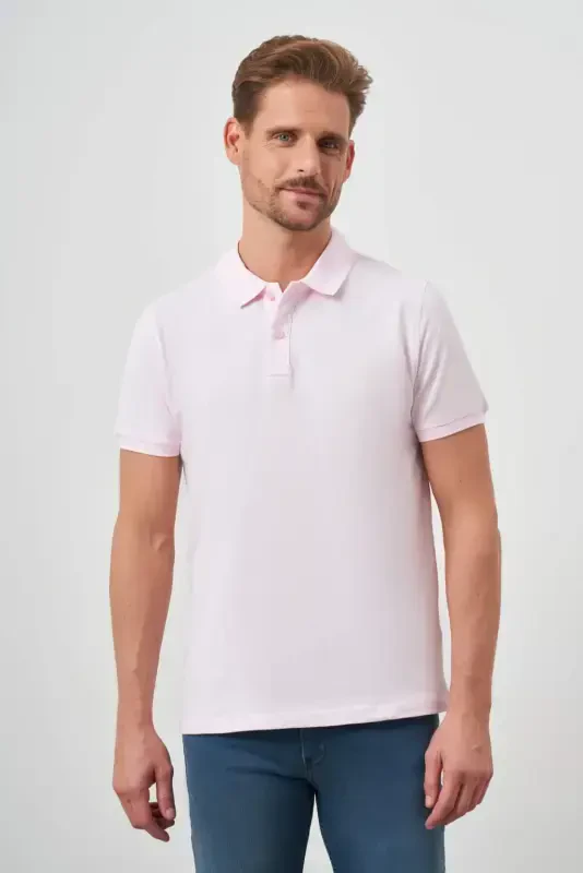 Morven Erkek Pembe Basic Polo Yaka Dynamic Fit T-Shirt - 1