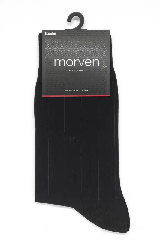 Morven Erkek Siyah Bambu Desenli Soket Çorap - MORVEN