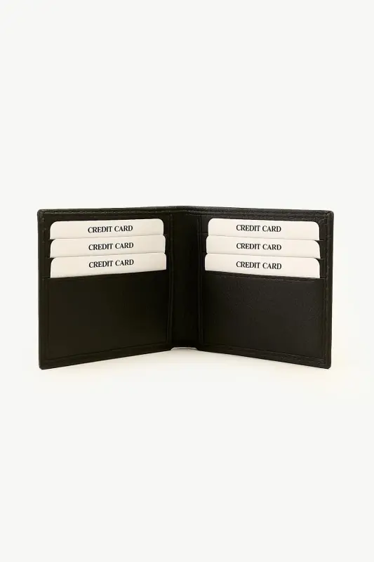 Modazone Erkek Siyah Basic %100 Deri Cüzdan - 2