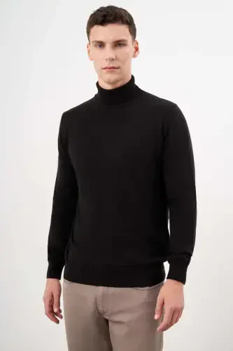 Morven Erkek Siyah Basic Balıkçı Yaka Dynamic Fit Rahat Kesim Triko - MORVEN (1)