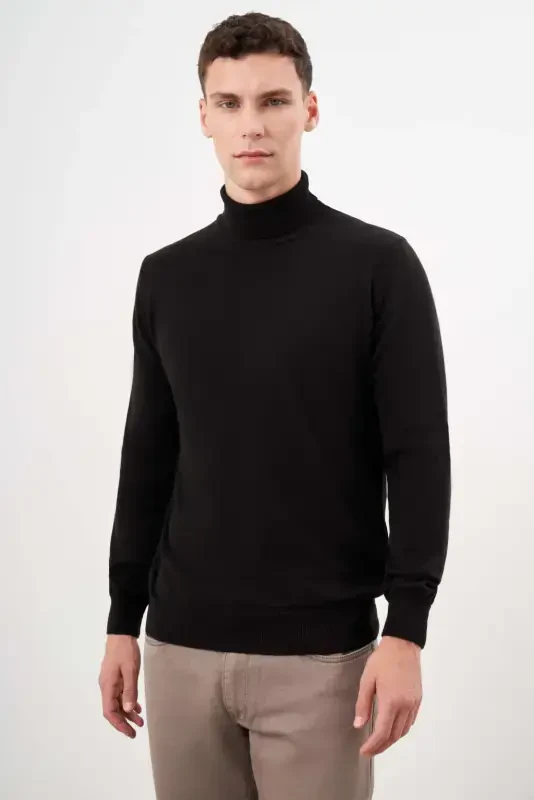 Morven Erkek Siyah Basic Balıkçı Yaka Dynamic Fit Rahat Kesim Triko - 2