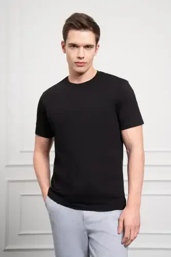 Morven Erkek Siyah Basic Bisiklet Yaka Dynamic Fit Pamuk T-Shirt - 3