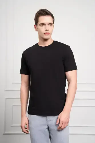 Morven Erkek Siyah Basic Bisiklet Yaka Dynamic Fit Pamuk T-Shirt - 4