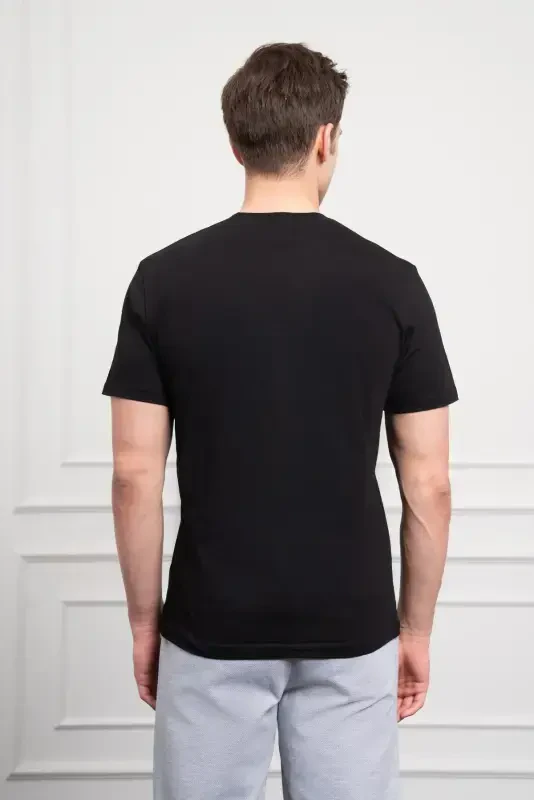 Morven Erkek Siyah Basic Bisiklet Yaka Dynamic Fit Pamuk T-Shirt - 5