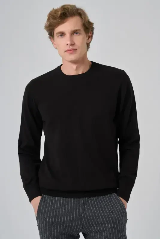 Morven Erkek Siyah Basic Bisiklet Yaka Dynamic Fit Rahat Kesim Triko - 2