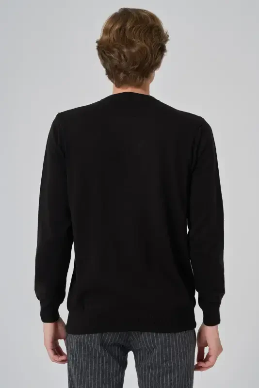 Morven Erkek Siyah Basic Bisiklet Yaka Dynamic Fit Rahat Kesim Triko - 5