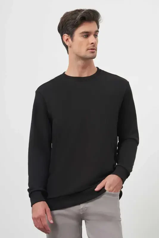 Morven Erkek Siyah Basic Bisiklet Yaka Sweat-Shirt - 1