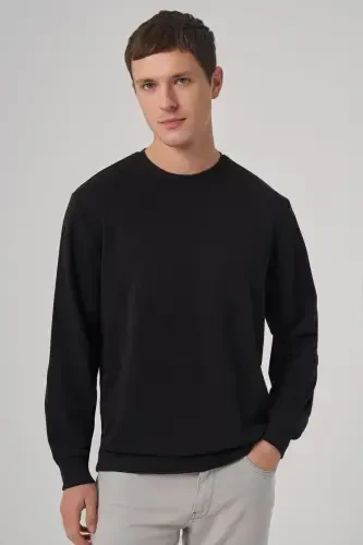 Modazone Erkek Siyah Basic Bisiklet Yaka Sweatshirt 